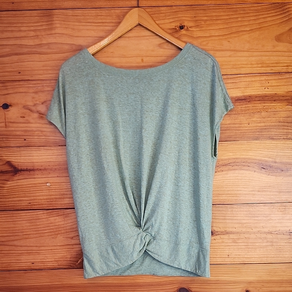 Prana Blue Green Short Sleeve Knot-Front Tee Size Small